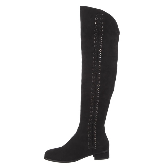$895 AQUATALIA 6 Lucrezia Black Suede Grommet Tall Knee High OTK Boots - Picture 5 of 9